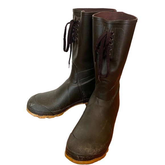 Cabela's Men's Steel Shank Tall Rain Boot Rubber Laces Brown Sz 12 - Picture 5 of 10